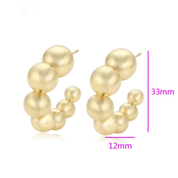 Ball Hoop Earrings | 14K Gold Plated Bead Hoops | Luxury Elegant Jewelry - Picture 6 of 12